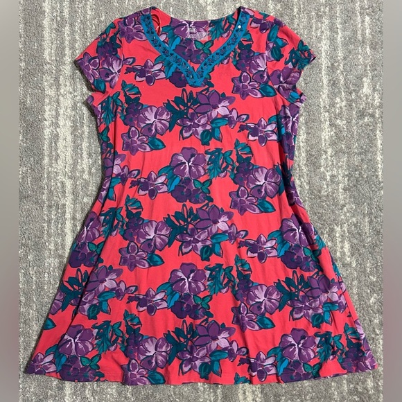 Cabernet Patio Casual Dress Colorful Tropical Beaded Casual Lounge Beach Sz L - Picture 1 of 6